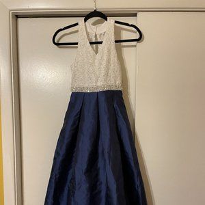 Special Occassion, Full Length Dress, Navy and White, Size 7 & 8